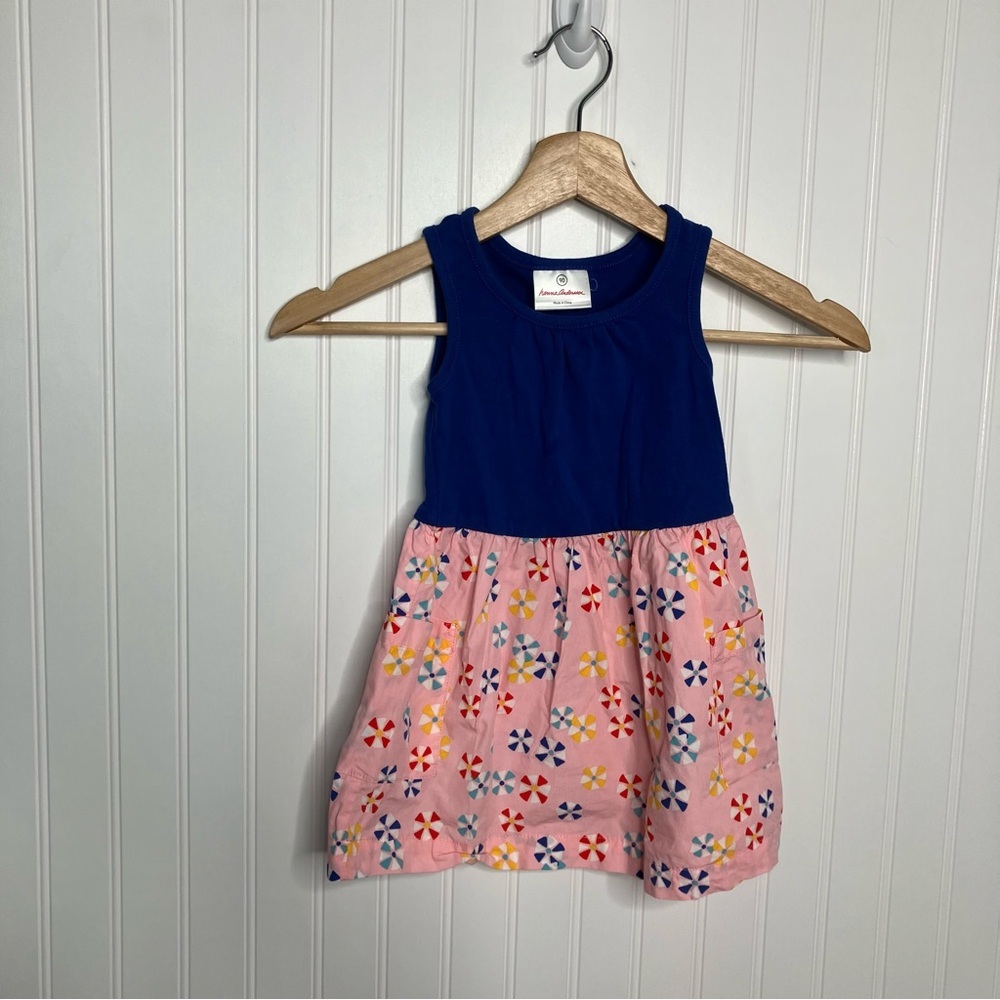 hanna andersson Dress 90 Blue Pink Multicolor Sleeveless Pockets Beach Summer